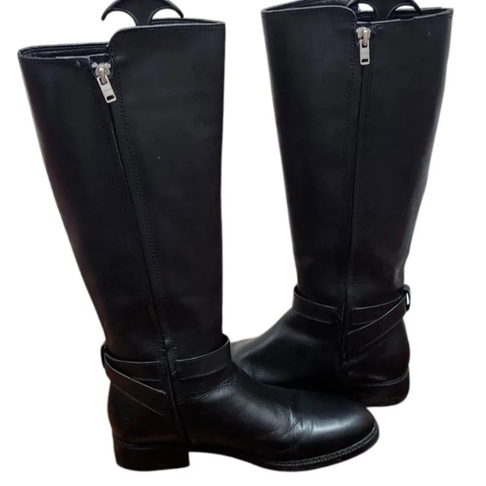 Women's COACH Black Walnut LEATHER Horse Carriage Equestrian Riding Knee Boots